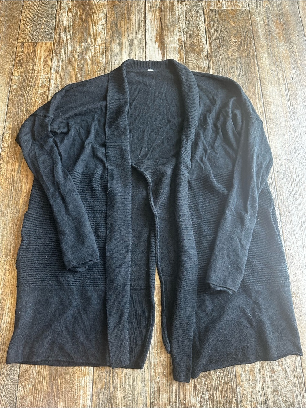 Lululemon Black Merino Wool Rib-Knit Split Back Open Front Cardigan Sweater S/M